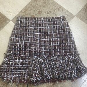 Chic Tweed Skirt - Red Gold Black and White